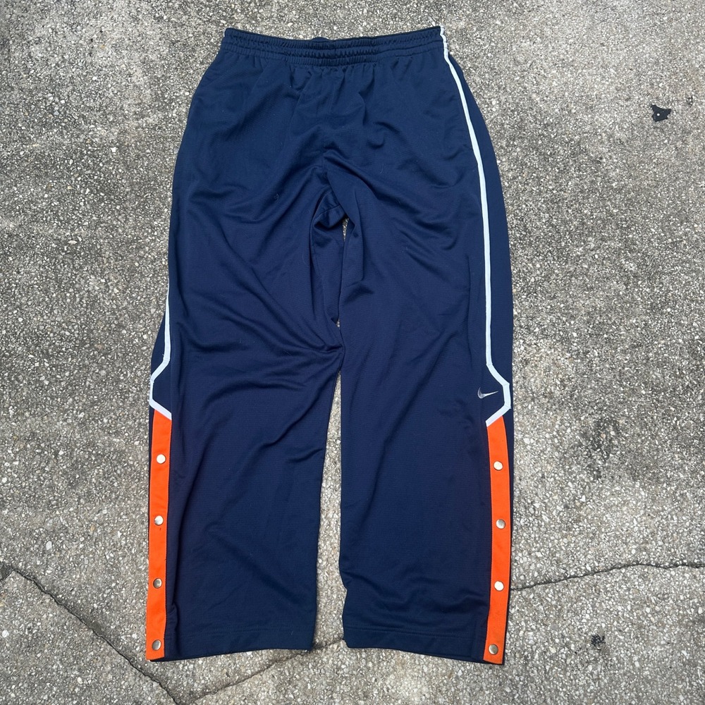 Vtg 90s Nike Mens XL Navy Blue Orange Snap Button Track Pants Athletic Trousers